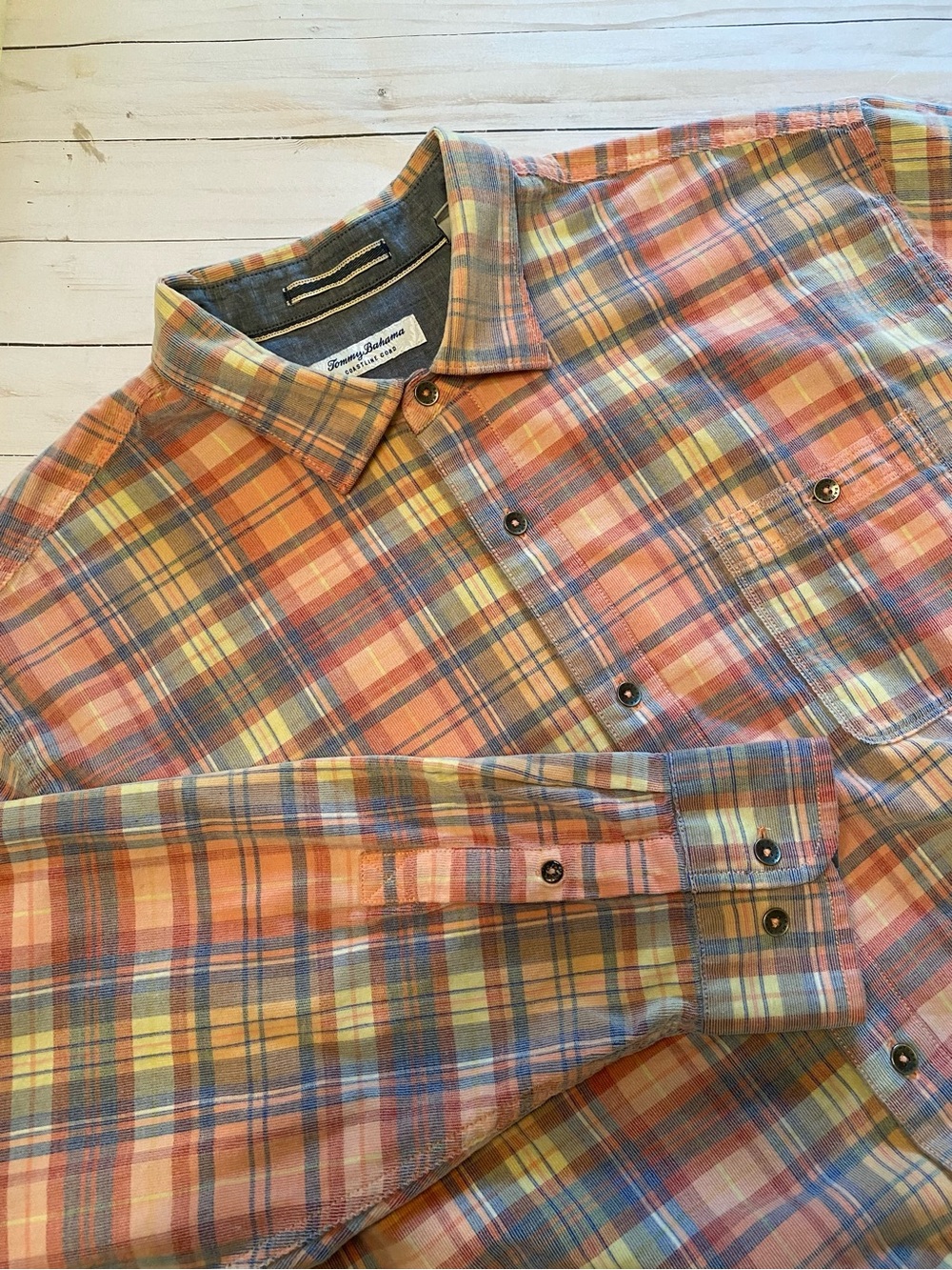 Men’s TOMMY BAHAMA Coastal Cord Long Sleeve Button Shirt Spring Plaid Size 2XLB